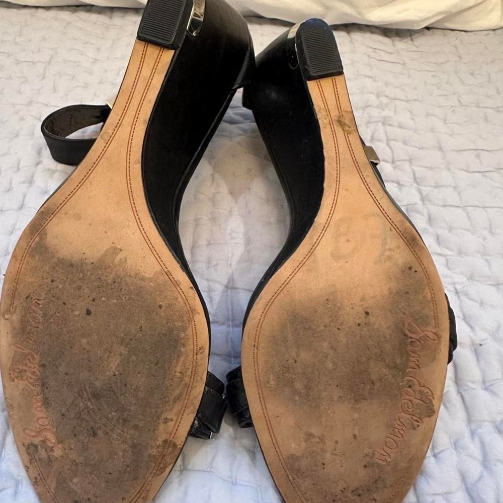 Size 10 Black leather Sam Edelman wedge zip up (ankle strap is adjustable) heels - Picture 6 of 6